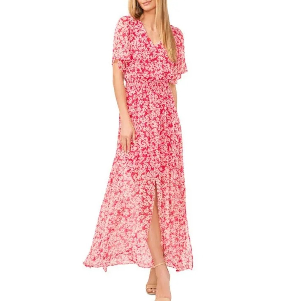 Cece Women's Medium Floral Smocked-waist Flutter-Sleeve Maxi Dress‎ Bright Rose